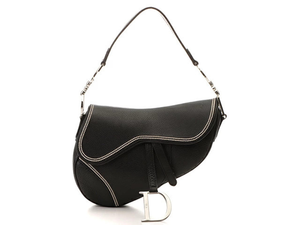 Christian Dior Shoulder Bag Saddle Black Calfskin MY